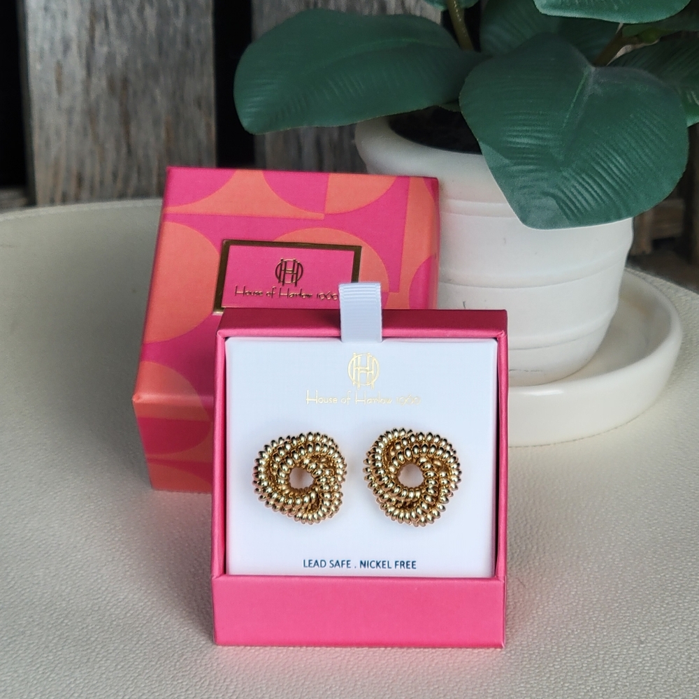 House of Harlow gold 1960 beaded love knot earrings